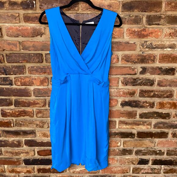 Whistles Blue Sleeveless Surplice V-Neck Zip-Back Mini Dress Women's Size US 6 - Picture 1 of 8